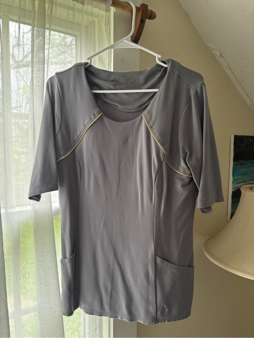 Jaanuu Charcoal Gray Logo-Print Scrub Top
